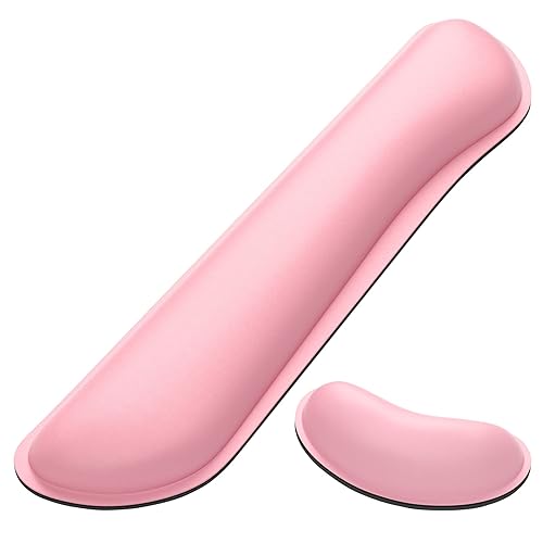 Dapesuom Keyboard Wrist Rest Set, Cute PU Leather Wrist Cushion for Computer Keyboard and Mousepad, Memory Foam Mouse Pad Rests Support with Non-Slip