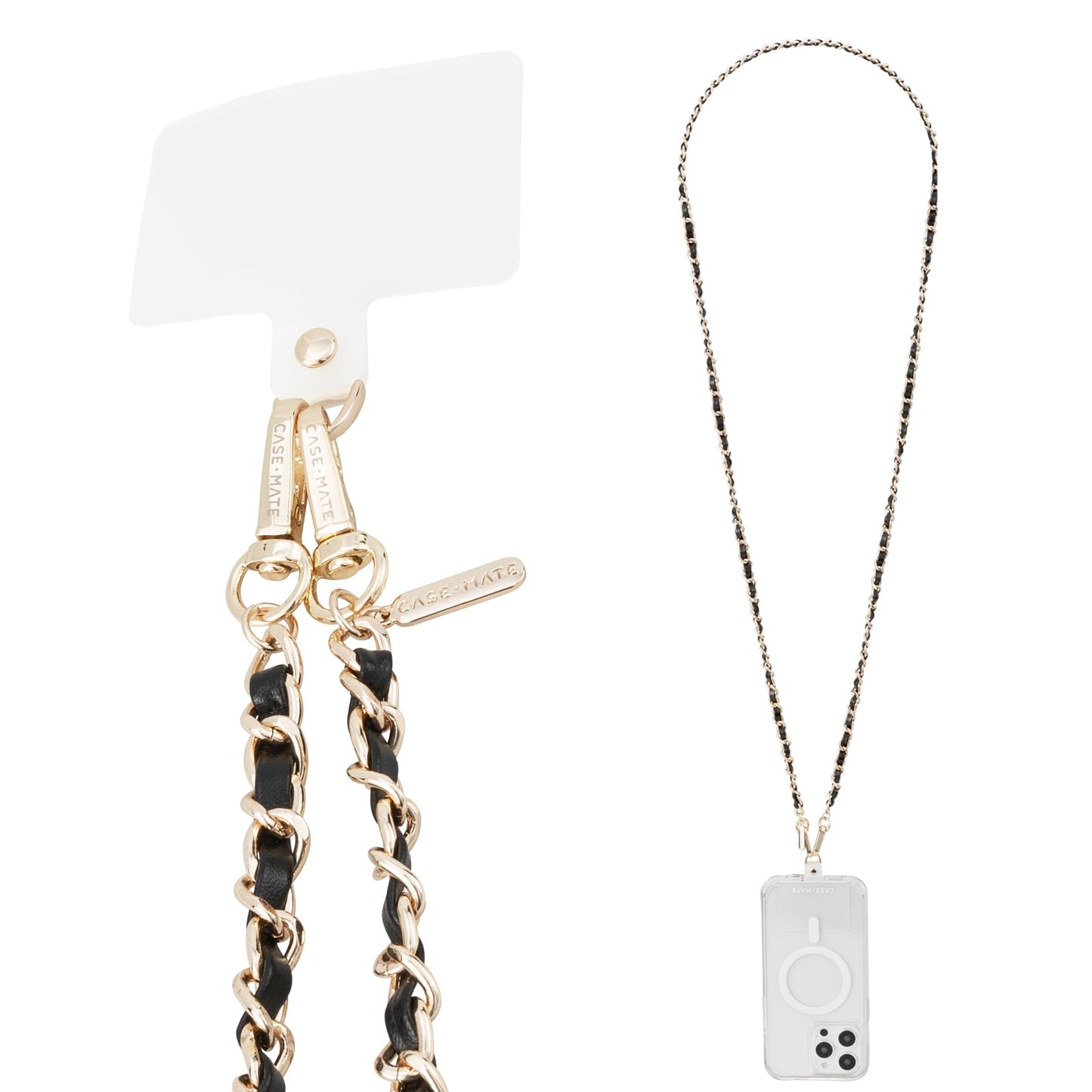Case-Mate Crossbody Phone Lanyard/Chain - Gold Chain Black Leather