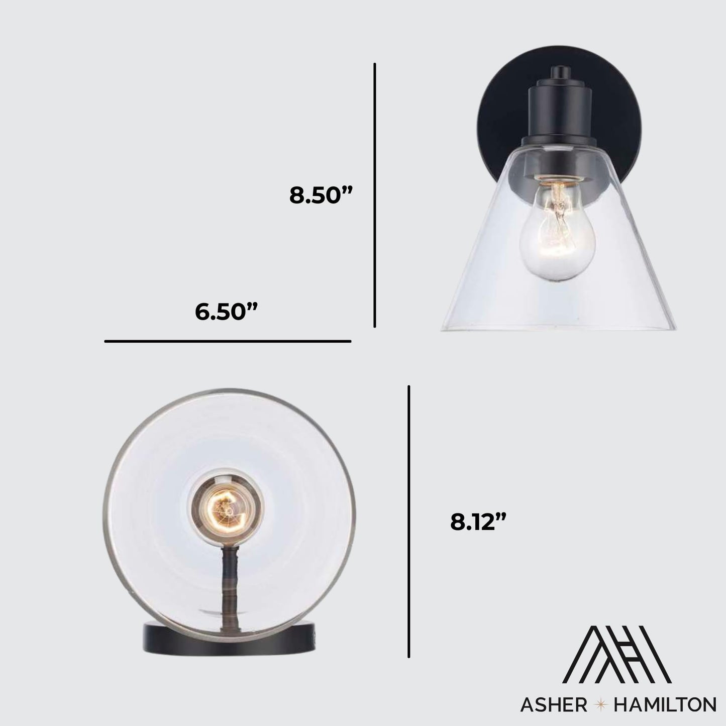 Asher Hamilton AHW-203BKCL 1 Light Boden Wall Sconce | One E26 Medium Base Bulb Required Sold Separately | 60 Watt Max | Damp Rated for Interior Use |