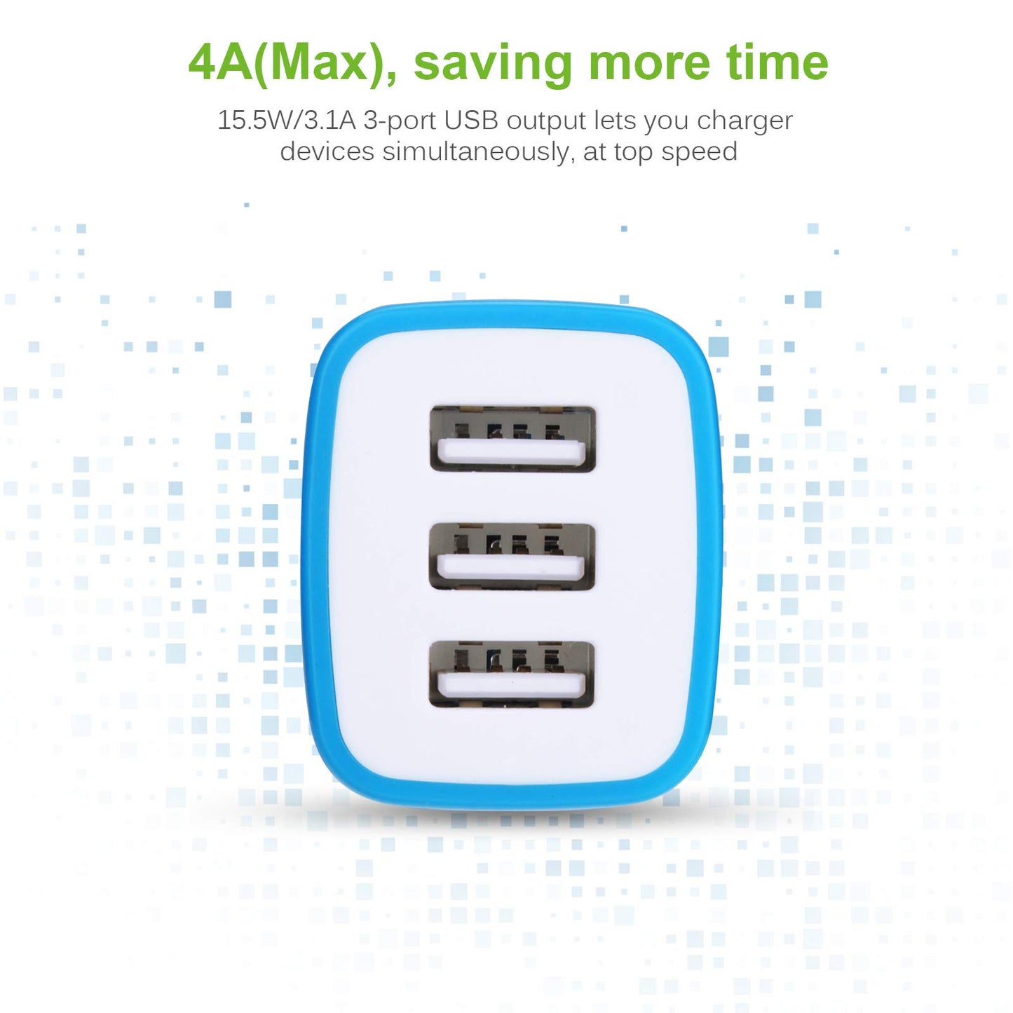 Charger Plug, Charging Block Sicodo 5-Pack 3.1Amp 3-Port USB Cube for iPhone 17/16/15/14/13/12/SE/11Pro Max, Plus, Samsung Galaxy, LG, Moto, Kindle