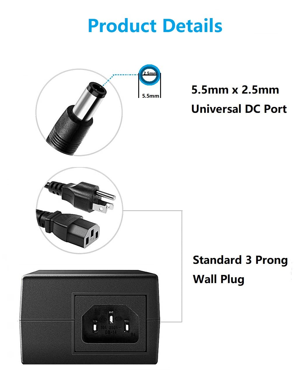 24V DC Power Supply 4A Universal AC Adapter, 100-240 50/60Hz Adapter to 24 Volts 4Amp Transformer, DC 24V Power Cord, 5.5mm x 2.5mm Plug