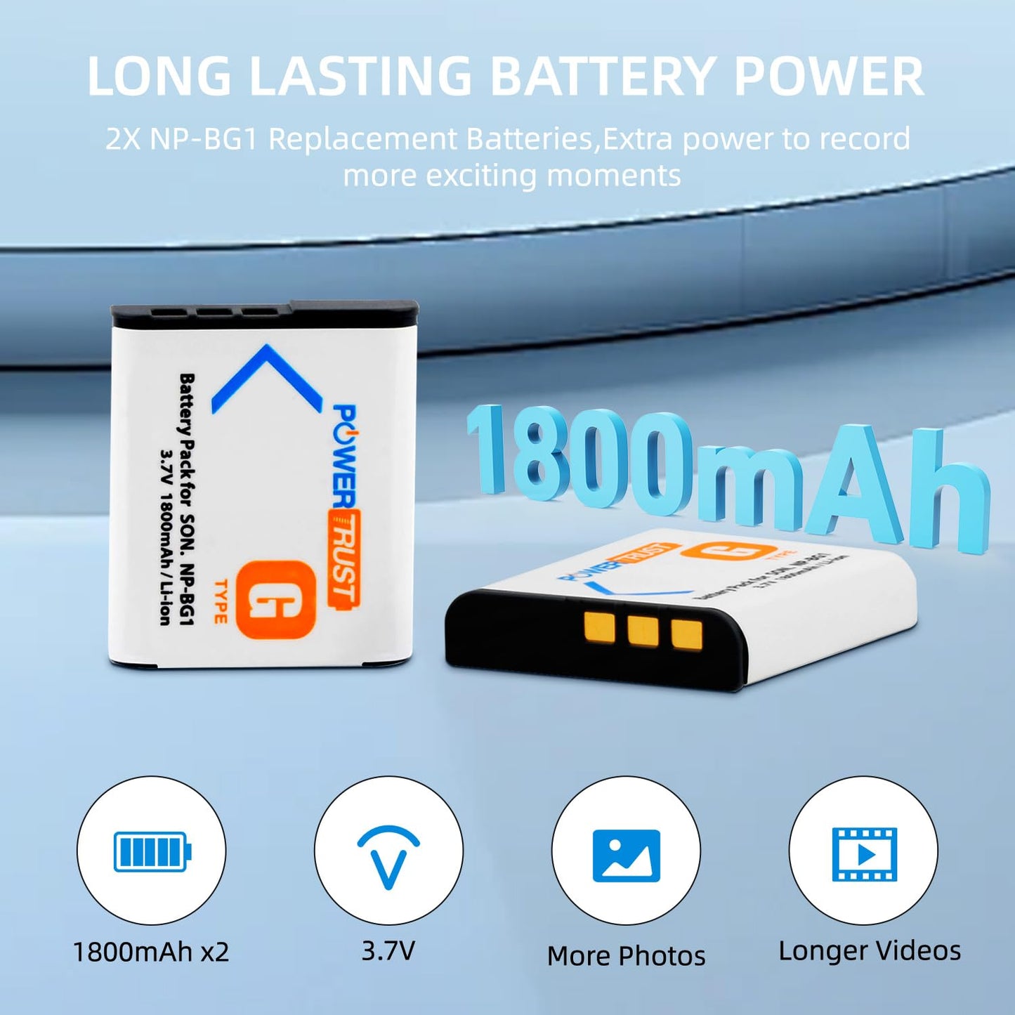 Powertrust 2 Pack NP-BG1 NP-FG1 BG1 Camera Battery and LCD USB Charger For Sony DSC W130 W210 W220 W300 H10 H50 H70 W290 HX7 HX10 HX30 WX10 H55 HX9