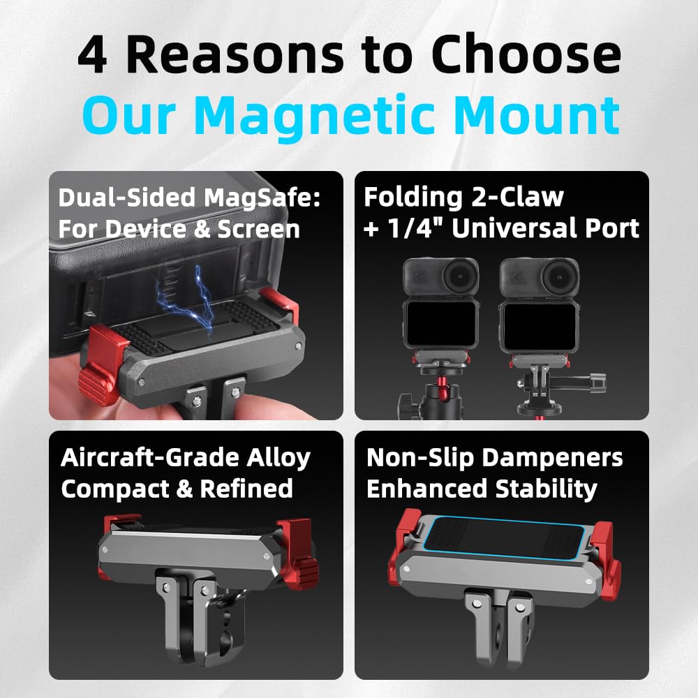 Action 6 Adapter Mount, Aluminum Alloy Quick Release Magnetic for DJI Osmo Nano, Foldable Magnetic Expansion Latch Mount for Go Pro & 1/4" Screw
