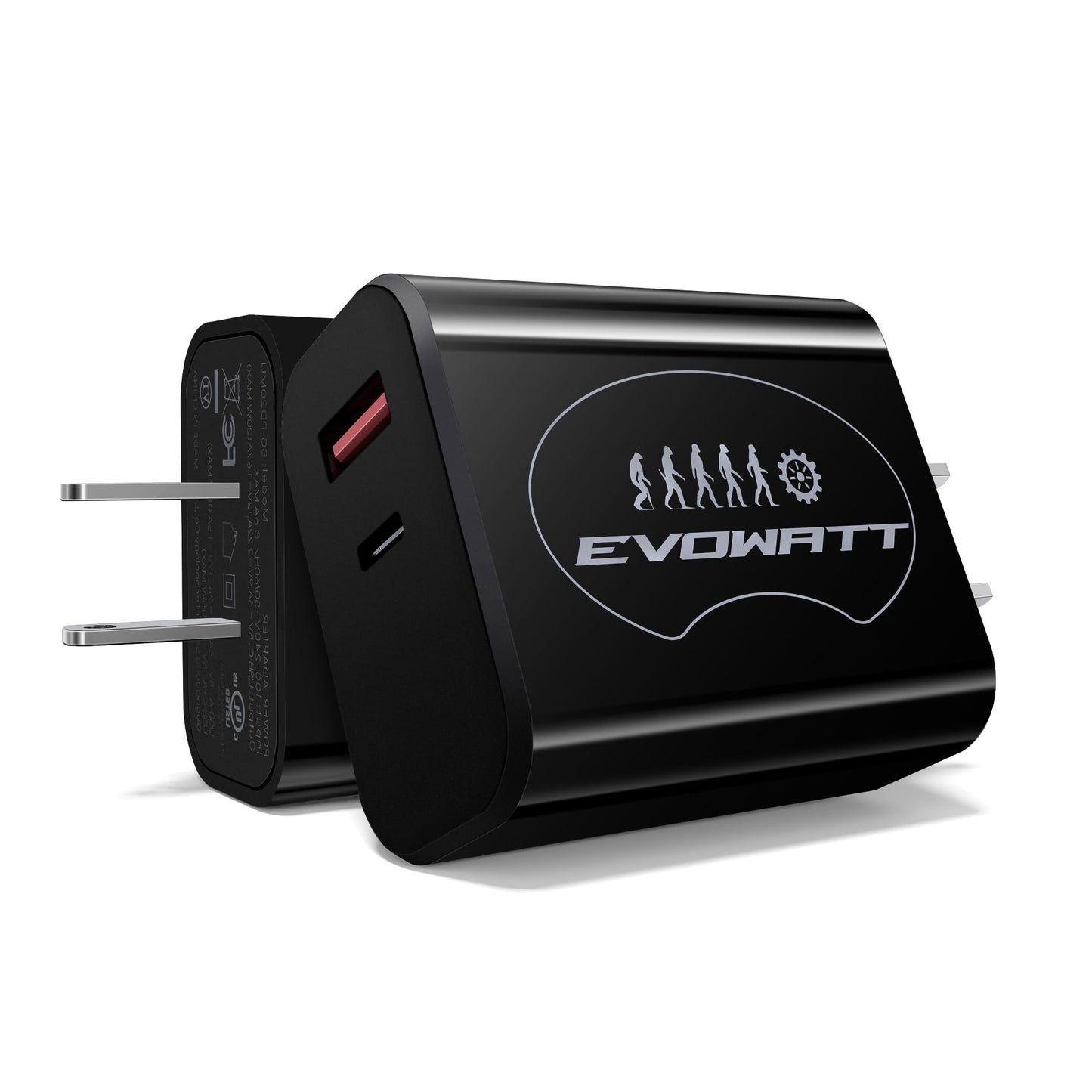 Evowatt USB C Wall Charger 20W with UL Certified,20W Dual Port Phone Charger Adapter Block Power Delivery Quick USB C Charging for iPhone 16/16