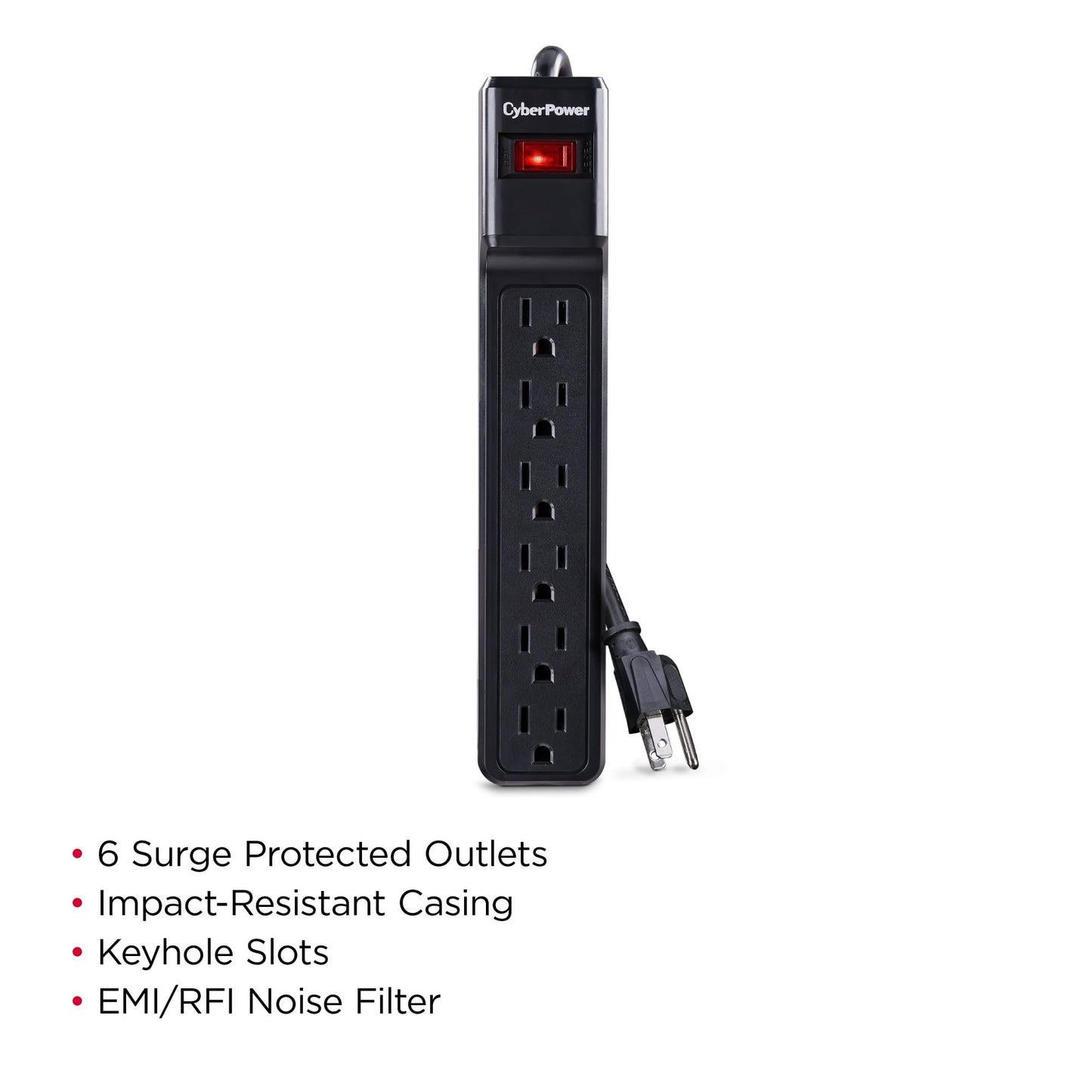 CyberPower CSB604 Essential Surge Protector, 900J/125V, 6 Outlets, 4ft Power Cord, Black