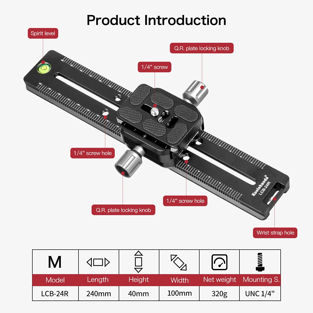 Koolehaoda 240mm Professional Rail Nodal Slide Metal Quick Release Clamp,Dual Dovetail Camera Bracket Mount with Double-Sided Clamp can be Rotated