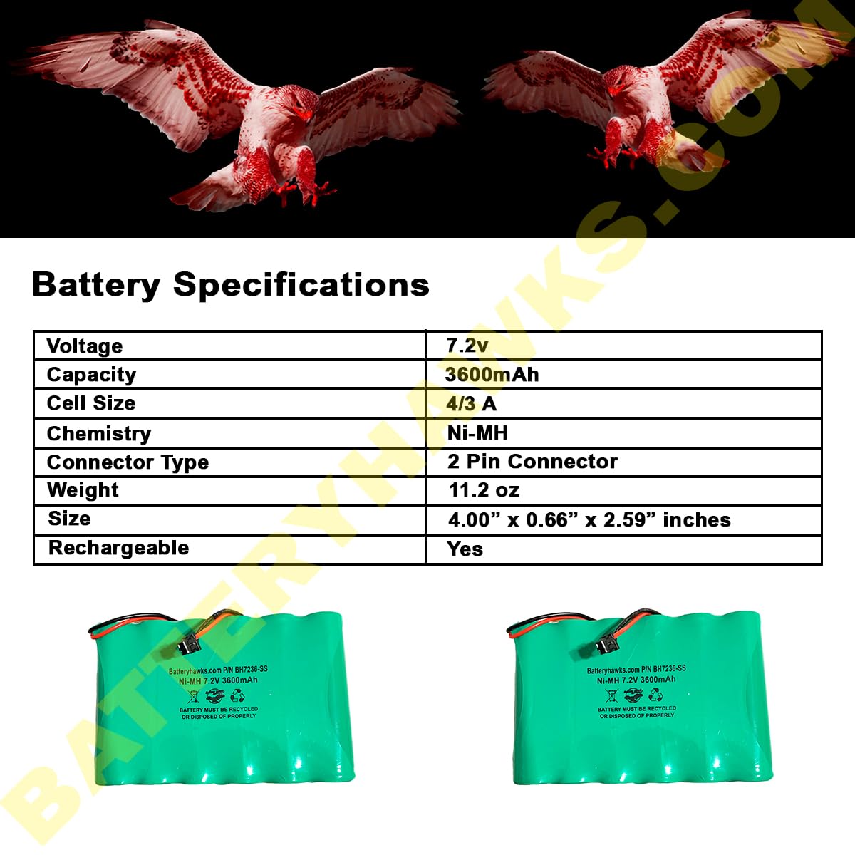 DSC IMPASSA 9057 Battery 6PH-H-4/3A3600-S-D22 7.2v 3600mAh Ni-MH Wireless Security System ADT SCW9057G-433