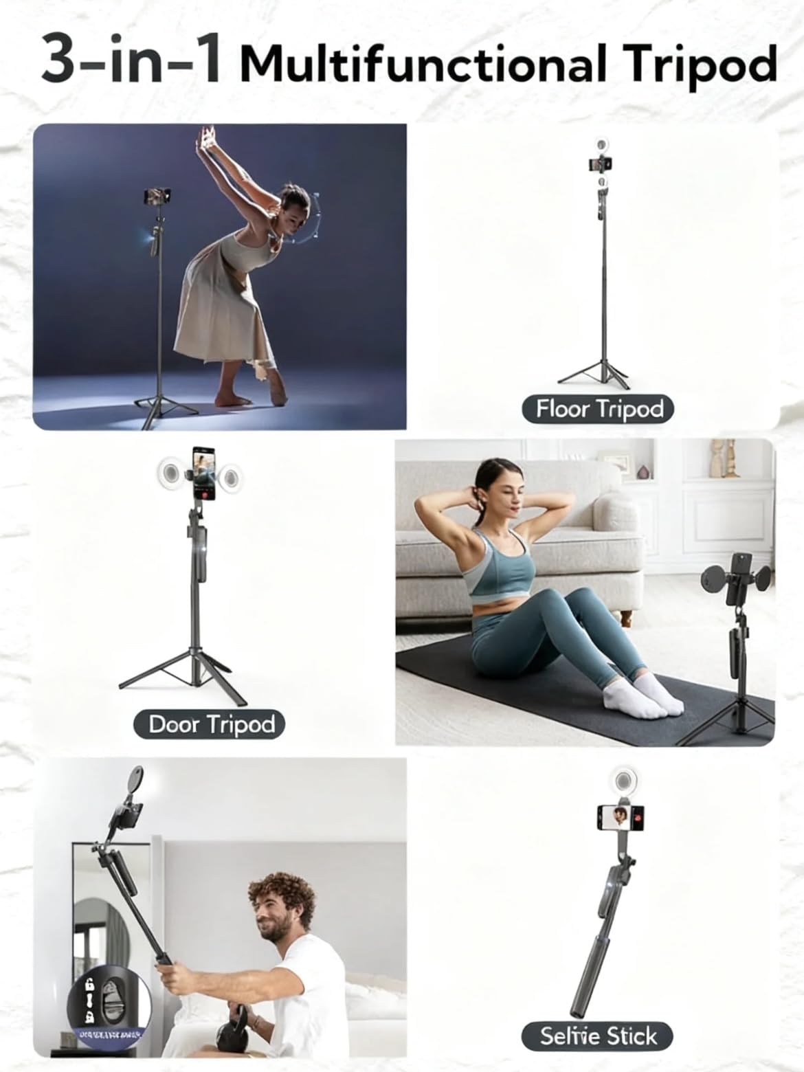 Black Tripod for iPhone with Light, Ring Light Holder for iPhone, Adjustable Selfie Stick Stand with Fill Light, Extendable Phone Tripod for Video