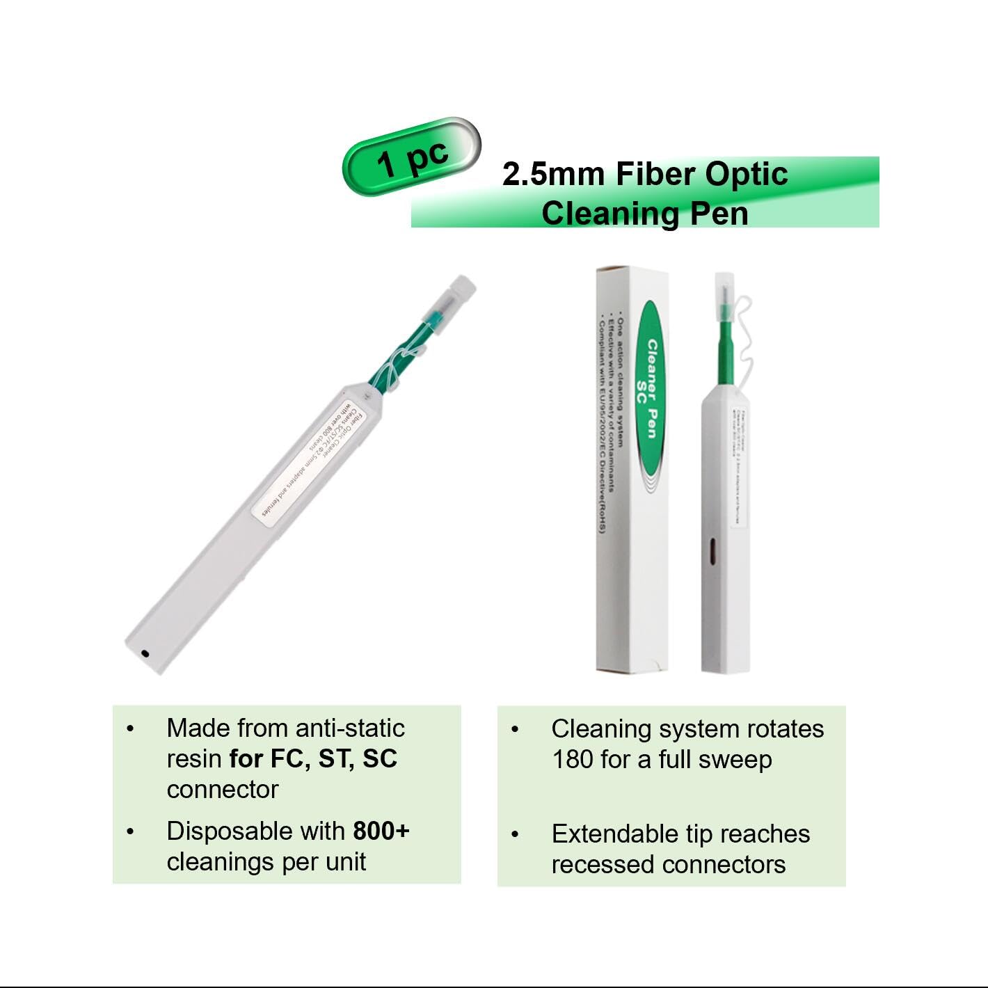 QIIRUN Fiber Optic Cleaning Kit - Fiber Cleaner for FC SC ST LC Connector, FTTH Fiber Cleaning Cassette (550+ Cleans), 1.25mm & 2.5mm Fiber Optic
