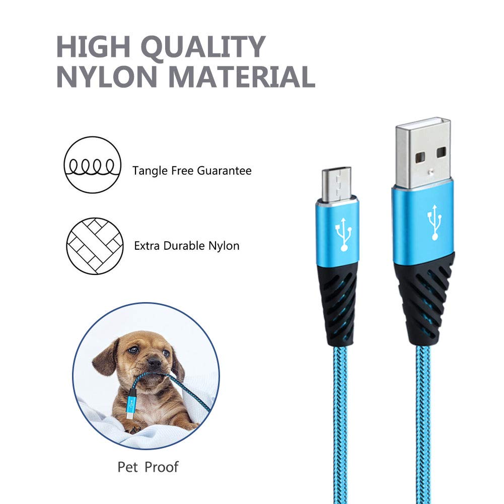 Boenoea Fast Phone Charger Android 10ft 5-Pack Long Micro USB Cable Braided Compatible with Samsung Galaxy J3 J7 S6 S7 Edge Note 4 5 LG BlackBerry