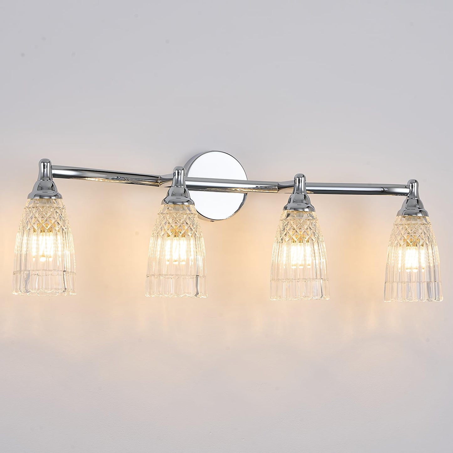 HDDFL Chrome Bathroom Vanity Light Fixture 4 Lights Modern Glass Wall Sconce for Bedroom Bath Living Room Hallway