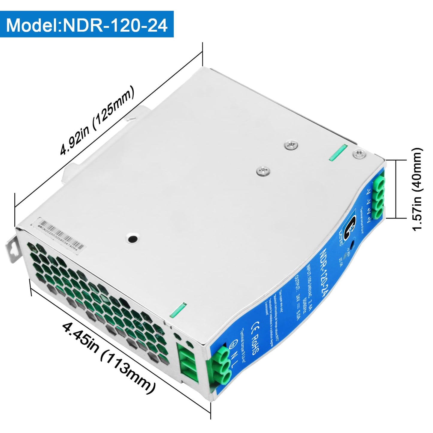 24Vdc Power Supply NDR 120W;Dual Output (Input:100-240VAC,Output:24VDC,50/60HZ) Power Supply Switch Switching Converter DC (24V 5A)