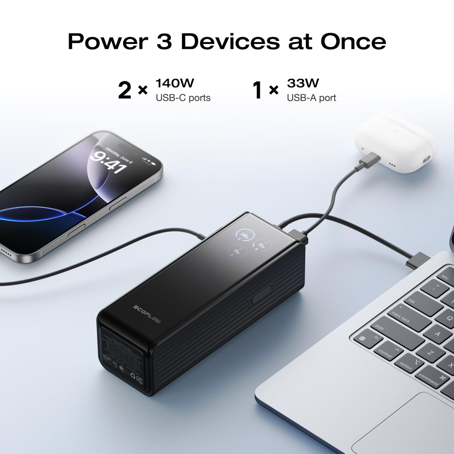 EF ECOFLOW Laptop Power Bank, 25,000mAh 170W Portable Charger with Dual 140W USB-C Ports, Smart Display, Flight-Approved for Travel, Fast Charging
