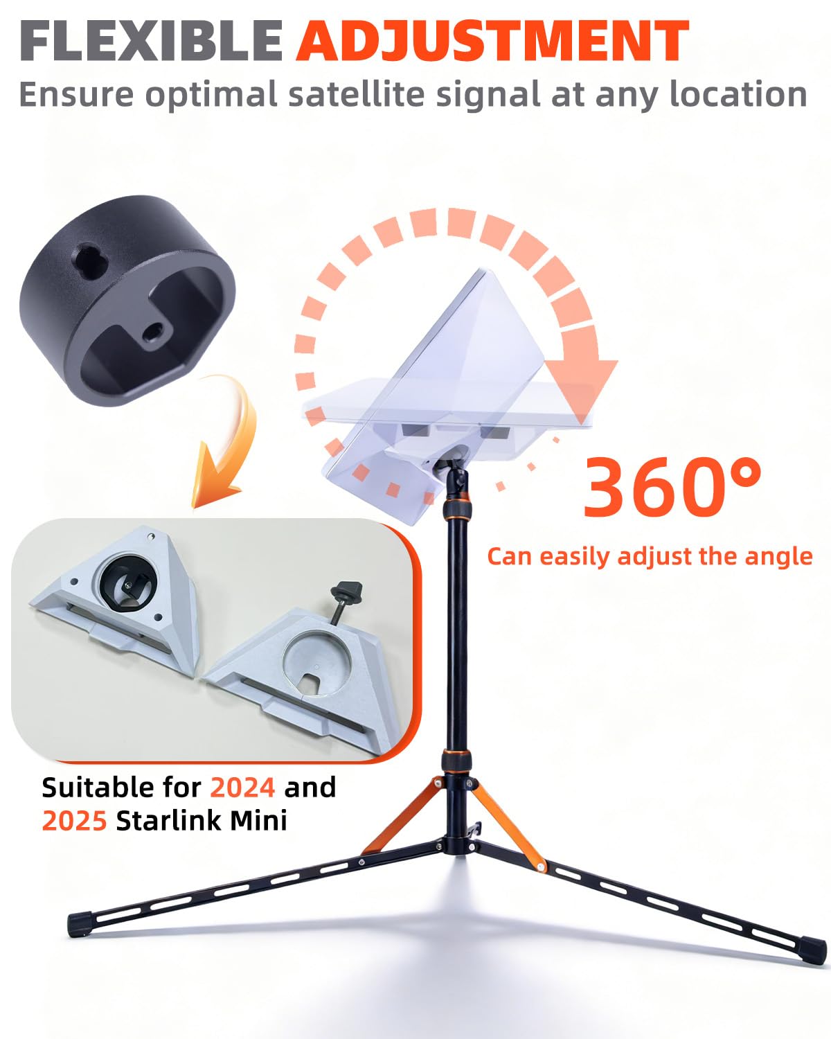 Starlink Mini Tripod, Suitable for Starlink Mini, Aluminum Alloy, 360° Swivel Head, Star Link Mini Tripod Stand with Adapter