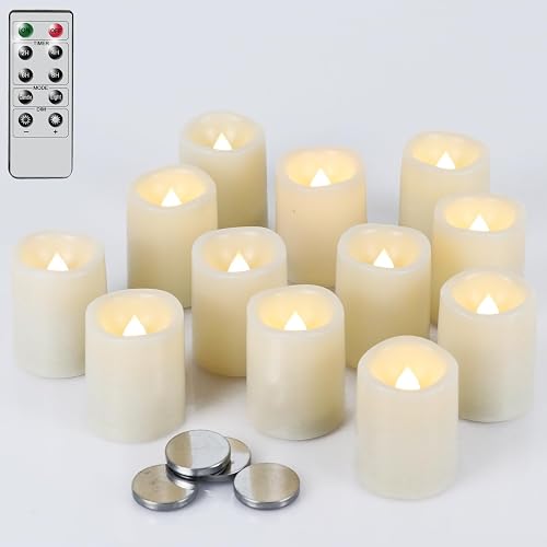 DRomance Flameless Flickering LED Votive Candles Remote and Timer, Battery Operated Tealights Battery Included, Amber Yellow Light 1.5 x 2 inch Set