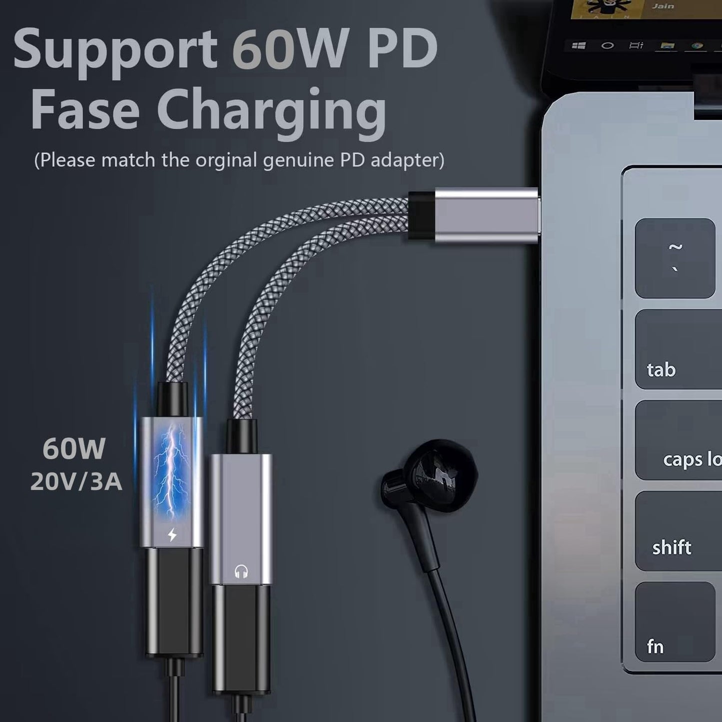 NCGGY USB C Splitter 1 in 2 Out,Hi-Fi Audio Adapter,Dual USB C Headphone and Charger Adapter Support Call PD 60W Charge, Compatible with i-phone15
