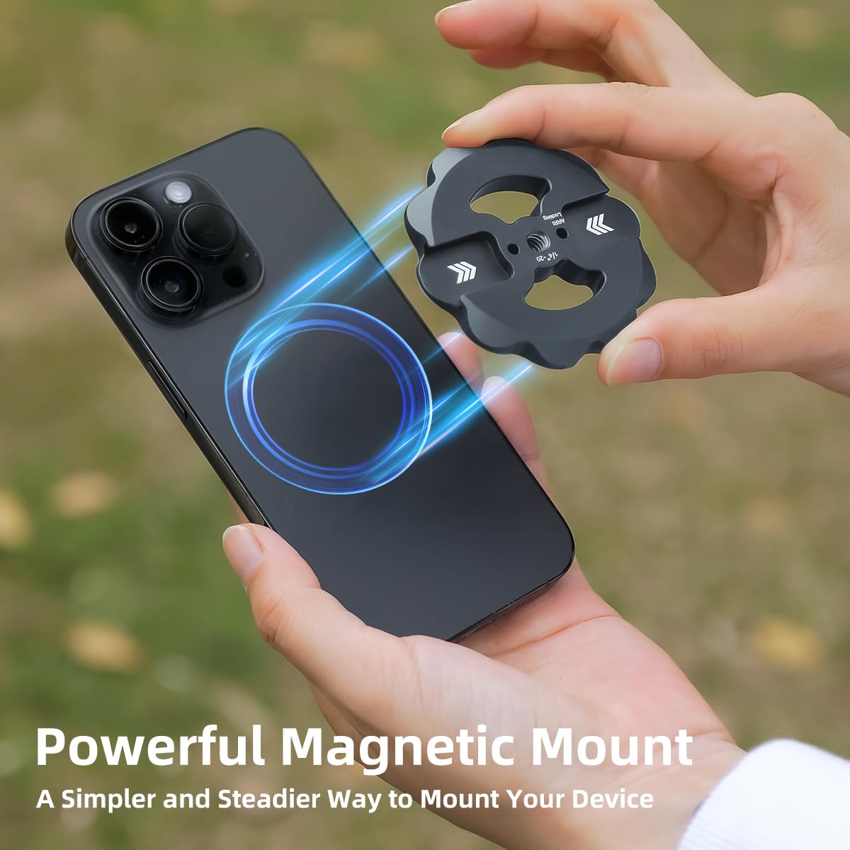 Magnetic Phone Tripod Mount,1/4" Thread Cold Shoe 360° Rotation,Compatible with iPhone16 15 14 13 12 Pro All Series,Magnetic Ring iPhone Tripod Mount