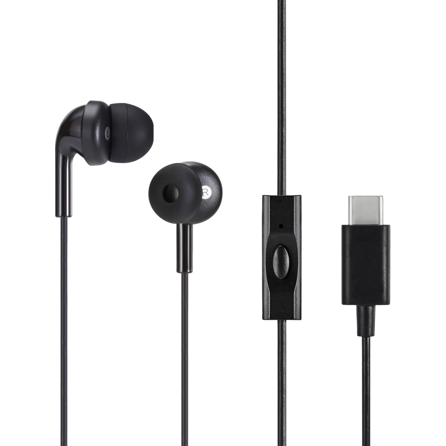 Amazon Basics Wired Earbuds with Microphone, in-Ear Headphones, USB-C, 4.2 ft Cable, S/M/L Ear Tips, Black