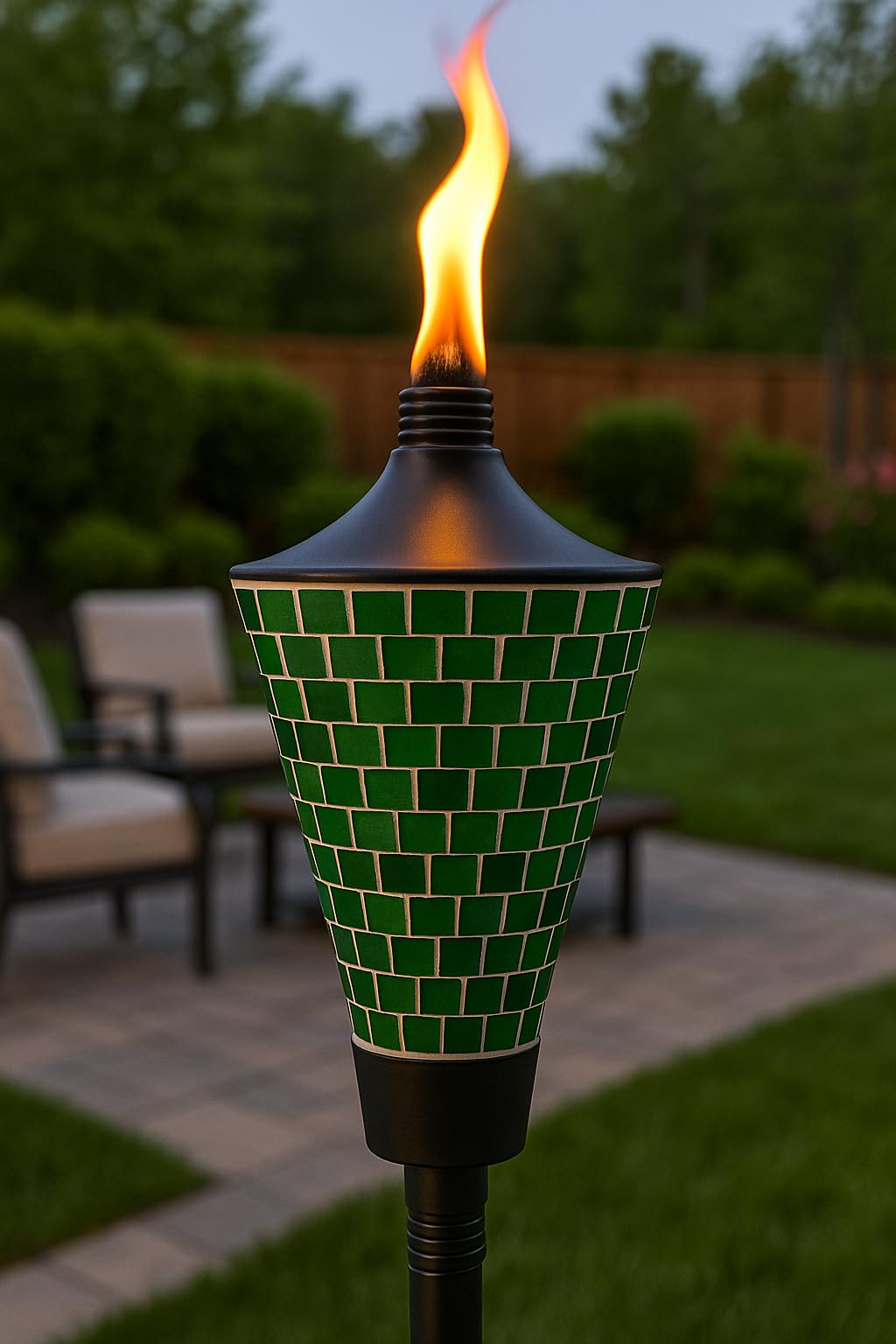 AK TRADING CO. Glass Mosaic Outdoor Garden Torch Light - Stylish and Functional for Patio & Landscape Decor, 62-inch, Green
