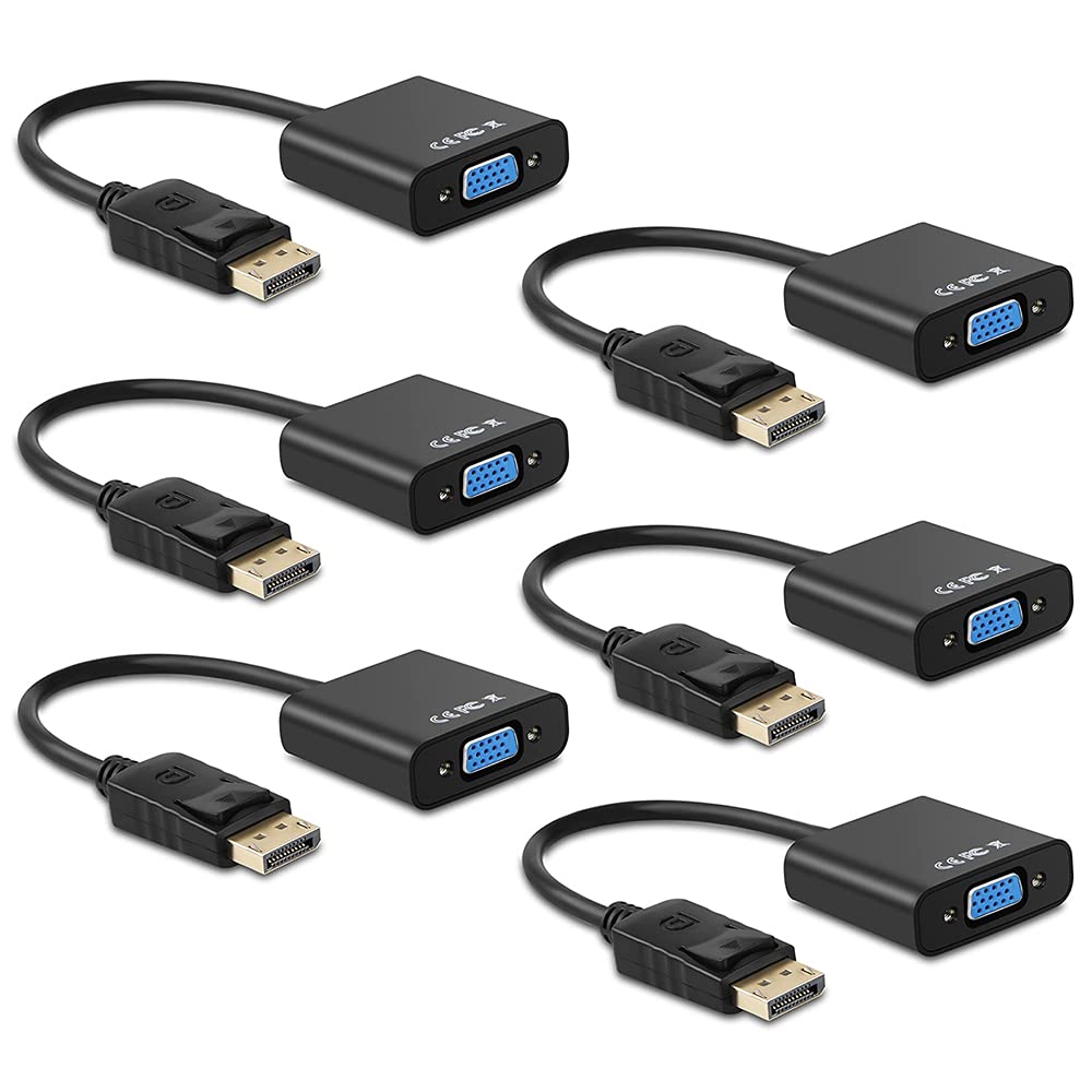Display Port to VGA, Multi-Pack Gold-Plated DisplayPort to VGA Converter Adapter (Male to Female) for Computer, Desktop, Laptop, PC, Monitor