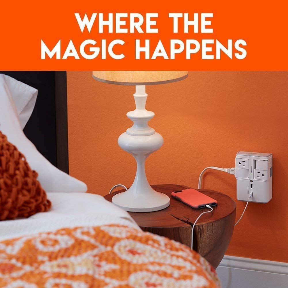 ECHOGEAR USB Wall Charger Surge Protector with 4 Pivoting AC Outlets & 2 USB Ports - Packs 1080 Joules of Surge Protection & Installs On Existing