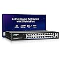 26 Port Gigabit PoE Switch with 24 Port PoE+ 1000Mbps, 2x1000Mbps Uplink, GiGaPlus 26 Port IEEE802.3af/at PoE @320W, Support VLAN, Metal Housing
