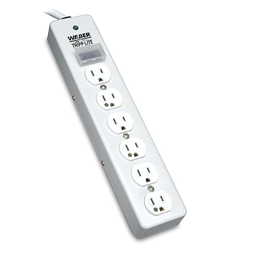 TRIPP LITE Hospital-Grade Surge Protector Medical Power Strip, 6 Outlets, Right-Angle NEMA 5-15PHG Plug, 10 Foot / 3M Cord, 1050 Joule Protection
