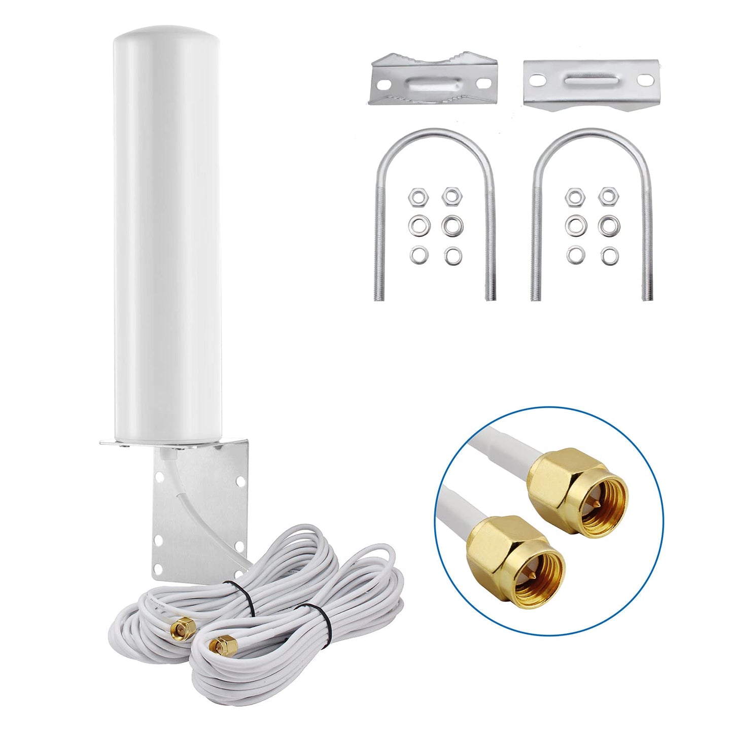 High Gain 10-12dBi Dual SMA Male 698-2700 MHz 3G/4G LTE Omni-Directional Outdoor Pole/Wall Mount Antenna for Mobile Cell Phone Cellular 4G LTE Router