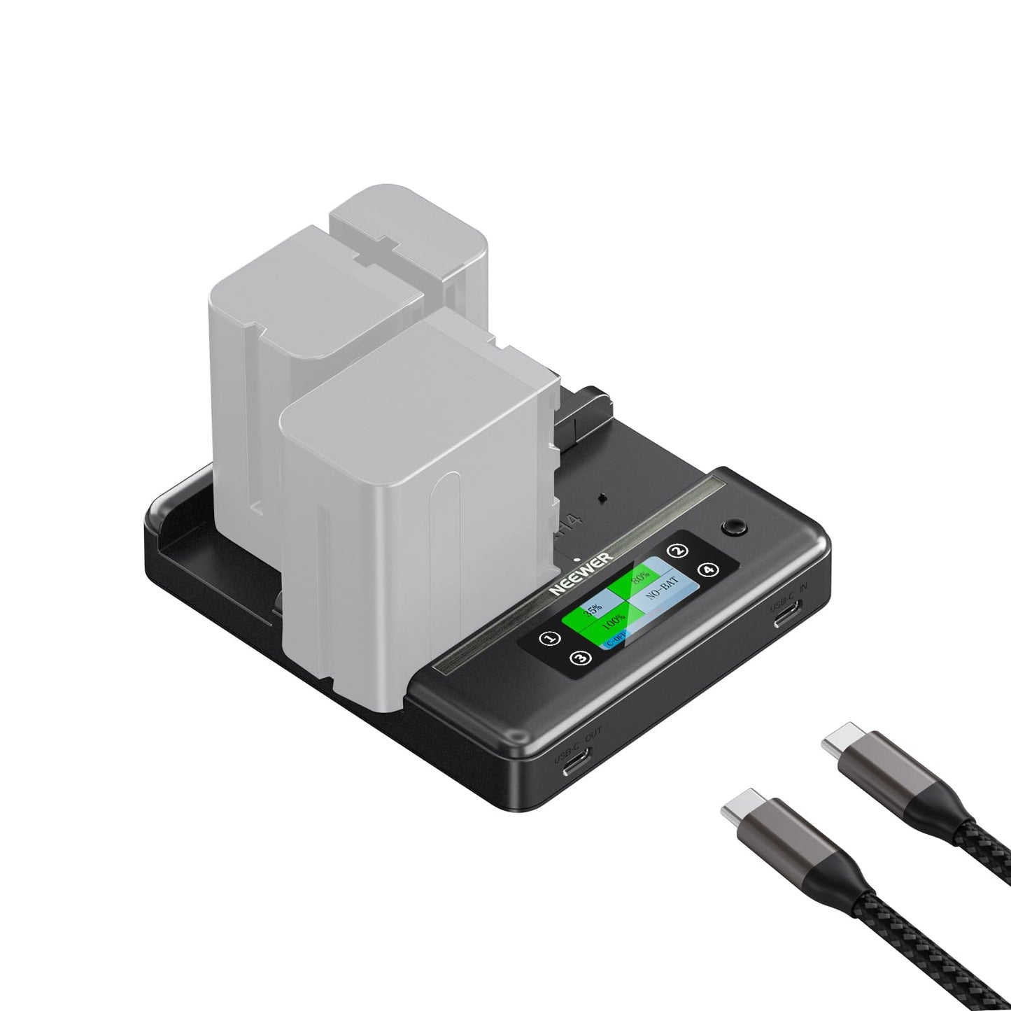 NEEWER NP-F970 4 Channel Charger with Smart Power Consolidation Compatible with Sony NP-F550 750 Camcorder NPF Camera Battery, PD100W Fast