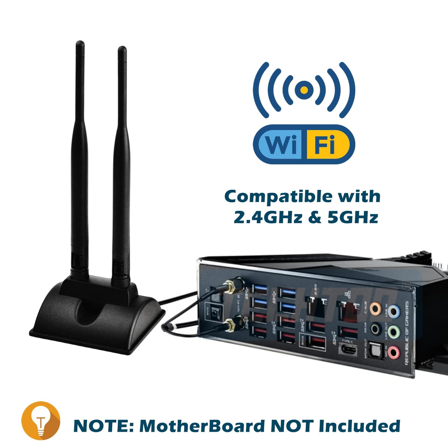 TECHTOO WiFi Antenna Dual Band 2.4GHz - 5.8GHz with RP-SMA Connector Magnetic Base for Wireless Network Router - USB Adapter - PCI PCIe Cards - Signal