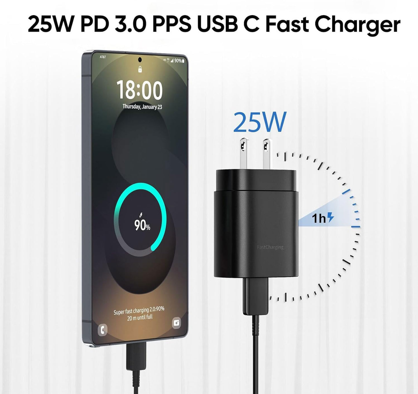 Fast Charger 3-Pack 25W Type C Charging Block with 6ft USB C Charger Cable 3Pack Compatible with Samsung Galaxy S25 Ultra/S25/S25+/S24+/S24