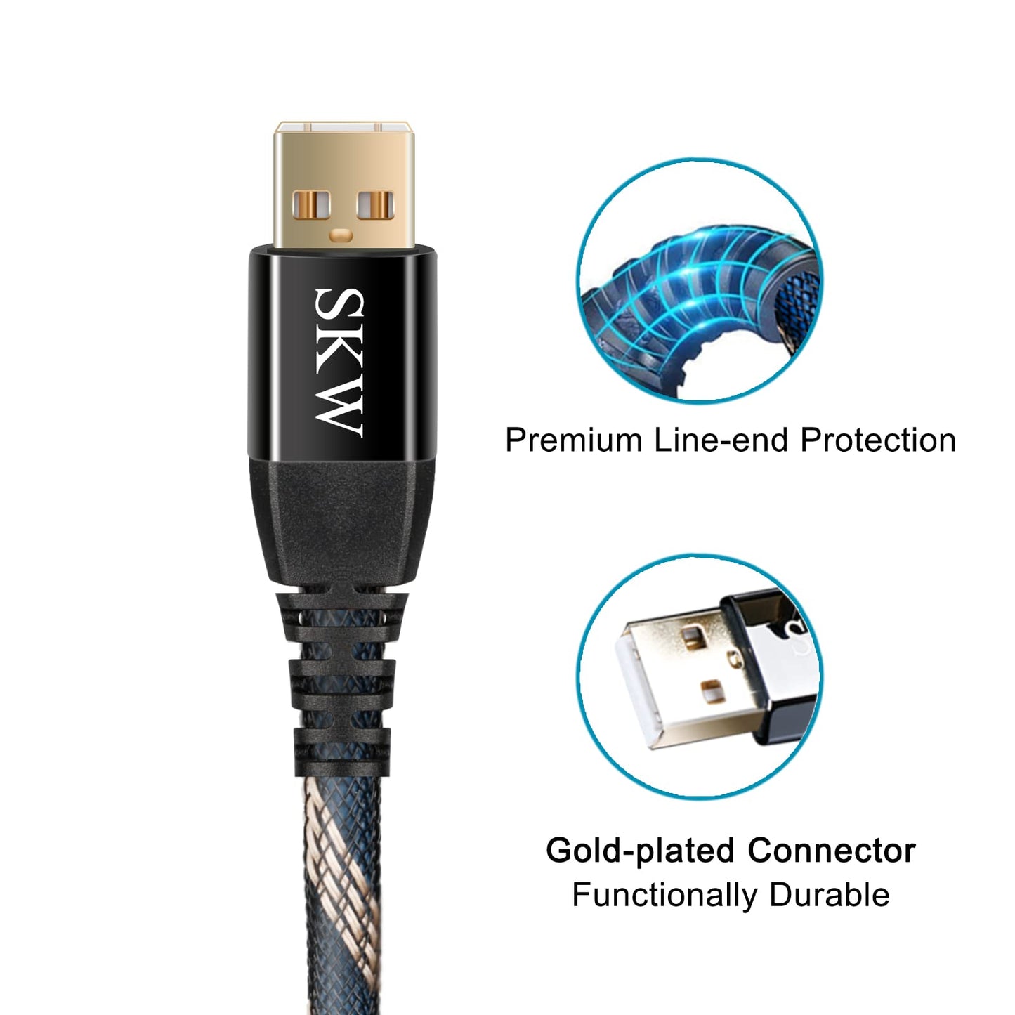 SKW Audiophiles USB 2.0 DAC Audio Cable USB Type A to USB Type B Printer Cable for Computer to DAC, Sound Card, or Headphone Amplifier 3.2ft(1m)