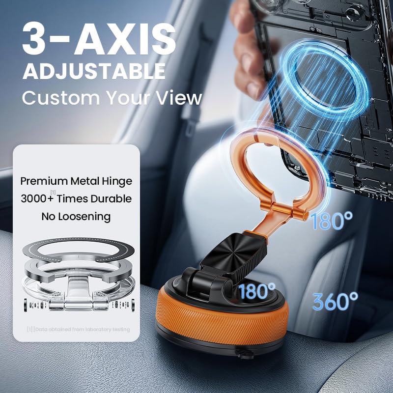 Magnetic Car Phone Mount, 2-in-1 Detachable Ring Stand for Desk & Dashboard, 360° Triple Axis Windshield Holder, N52 Strong Magnet, Universal Fit
