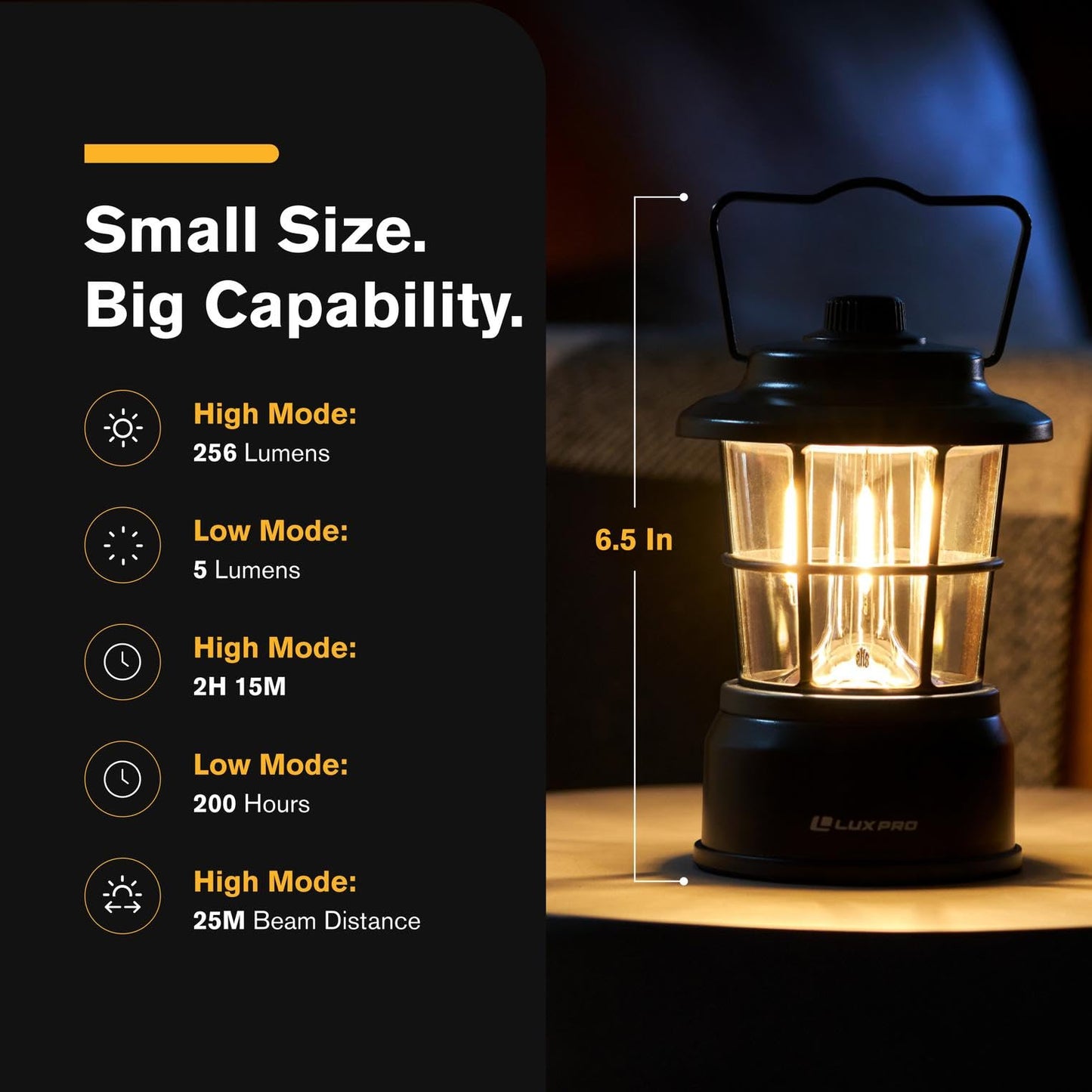 LUXPRO Retro LED Lantern - Battery-Powered Emergency Lantern - Water Resistant - Bright LED Lamp for Indoor & Outdoor Use - Use for Tents, Hiking or