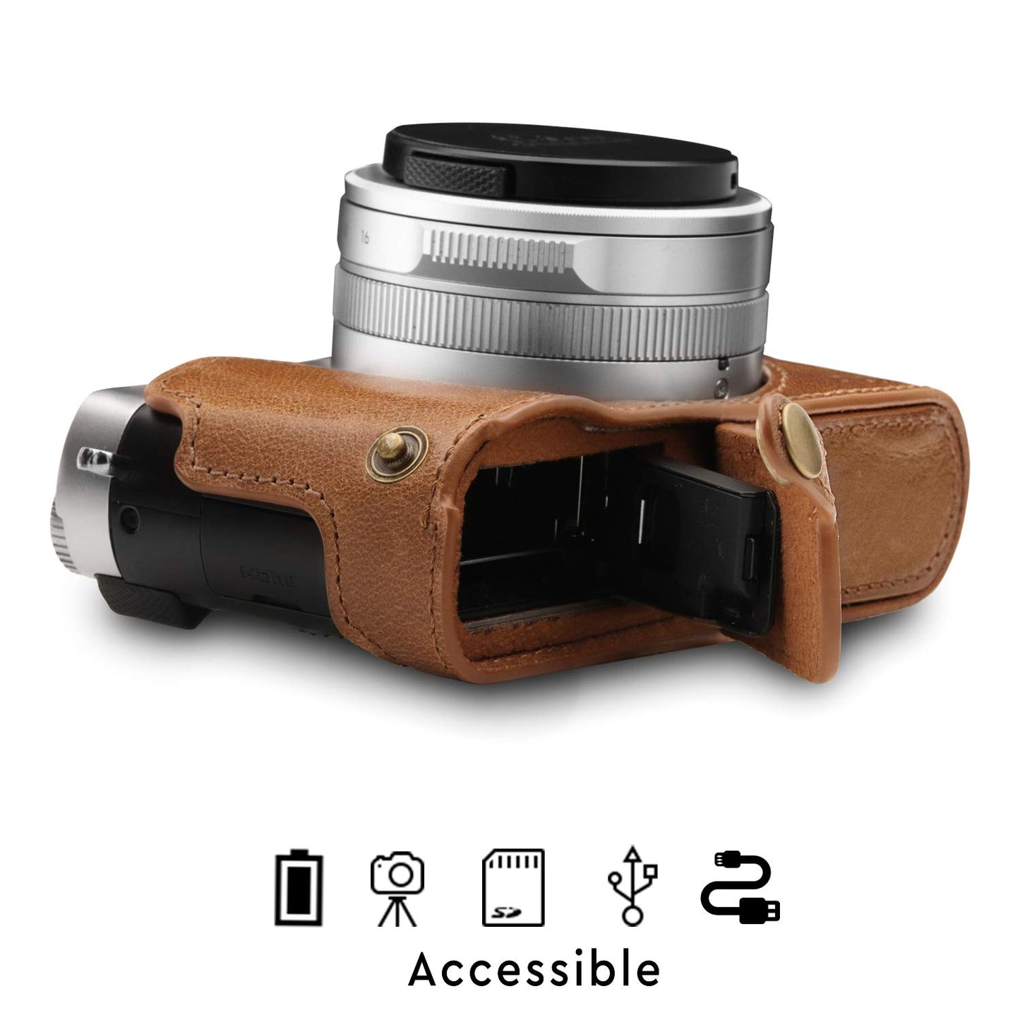 Mega Gear Leica D-Lux 7, D-Lux 8 Ever Ready Genuine Leather Camera Half Case And Strap