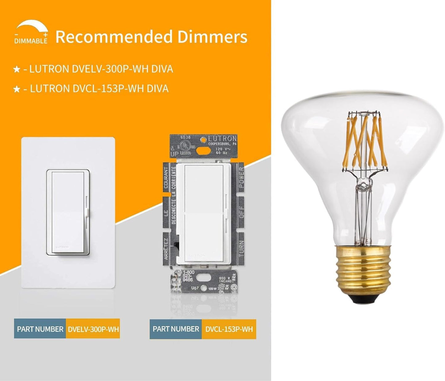 Beriteluce LED Vintage Edison Bulb, Dimmable, LED Flood Light Reflector, R80/BR30 8W (80W Equivalent), 750 Lumen, 2700K (Warm White), Medium Base E26