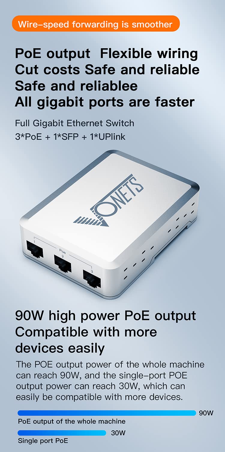 VONETS Industrial PoE Gigabit Switch Gigabit Ethernet Network Switch Ethernet RJ45 Splitter Plug&Play 10/100/1000M 5 Ports Metal Design Universal