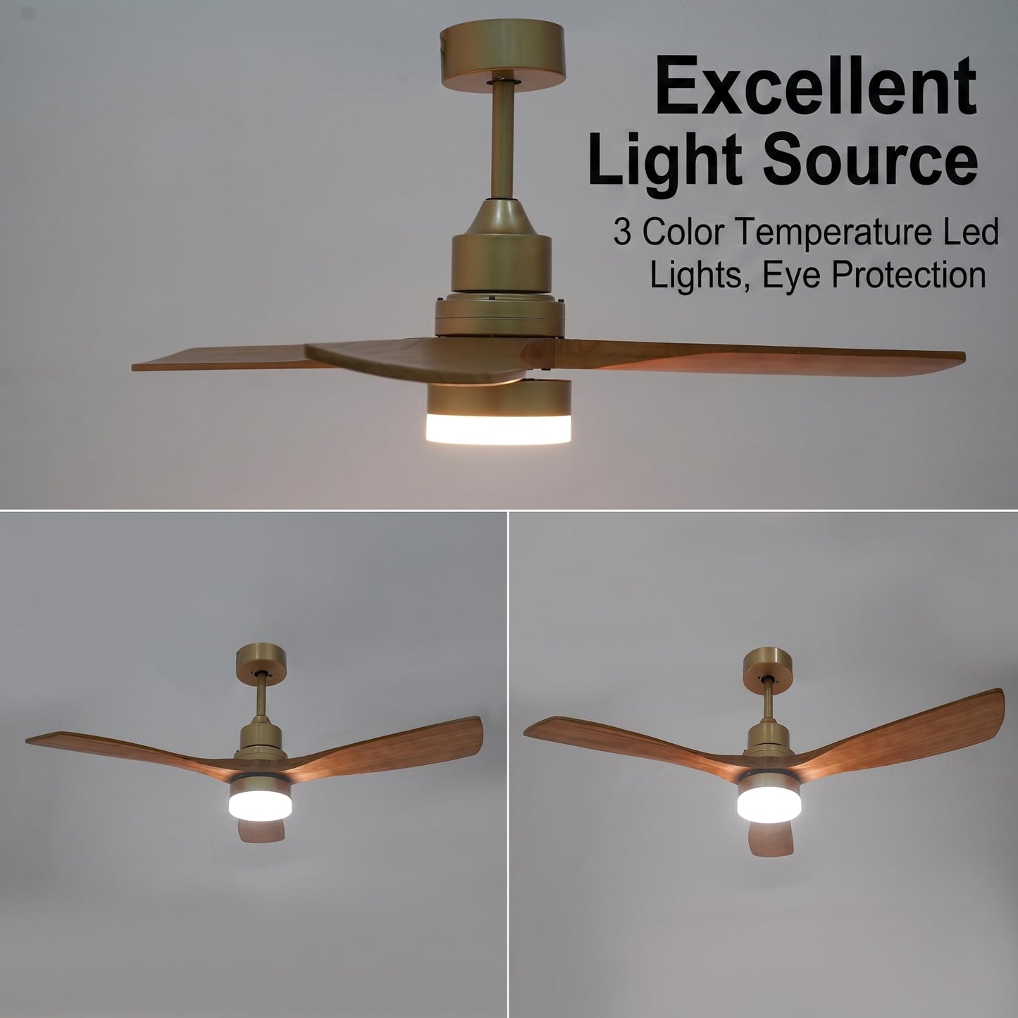 Ceiling Fan with Light, 47 Inch 3-Blade Wood Grain Ceiling Fan with Remote