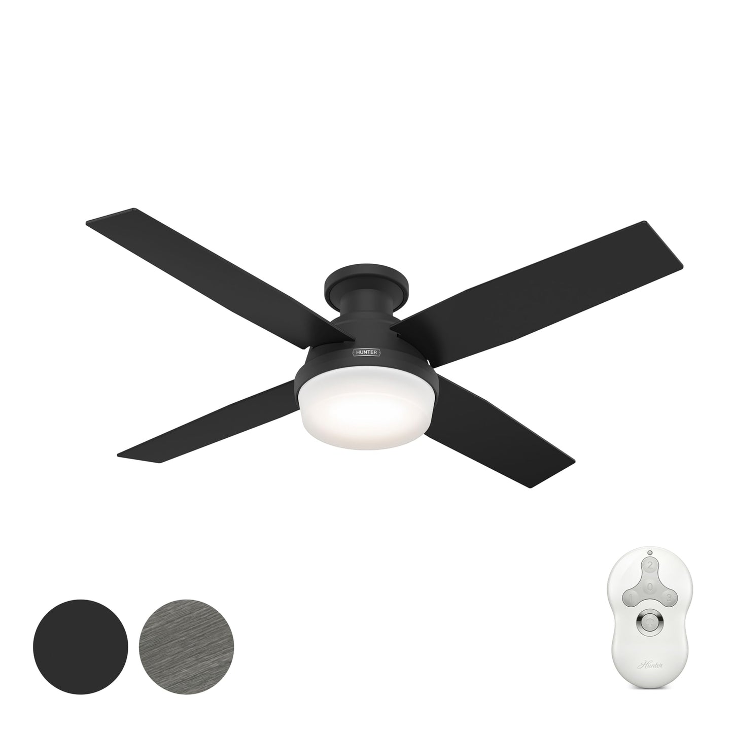 Hunter Fan 52 Inch Low Profile Matte Black Finish Indoor Ceiling Fan With LED Light Kit and Remote Control (Renewed)
