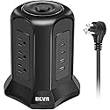Power Strip Tower Surge Protector BEVA 10ft Flat Plug Desktop Charging Station 9 AC Outlets 4 USB Ports, 900 Joules, Long Extension Cord for Home