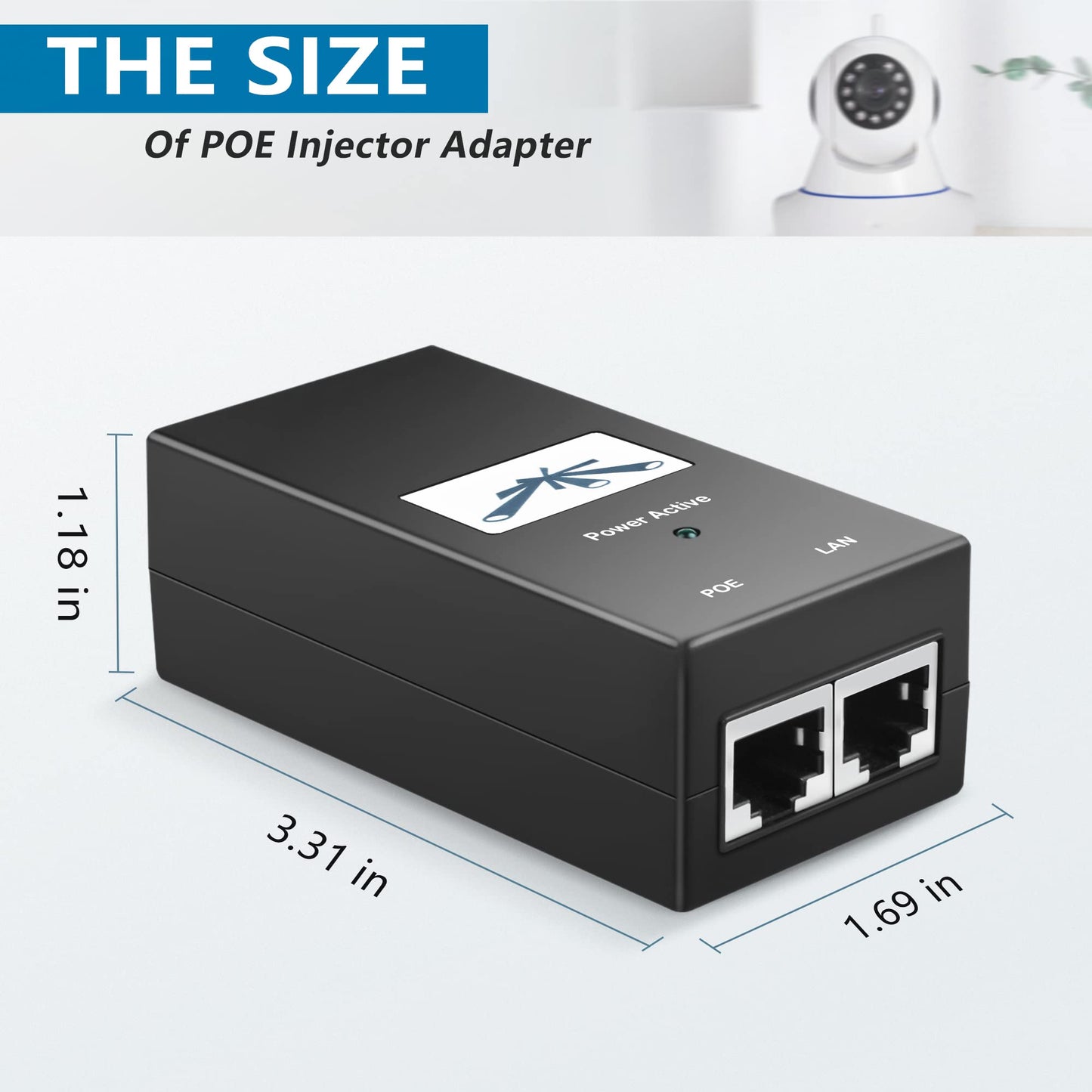 PwrON Gigabit PoE Injector Adapter 48V 24W Power Over Ethernet for 802.3af Devices, Up to 328 Ft, 10/100/100Mbps RJ-45, Plug and Play, PSE-480040G