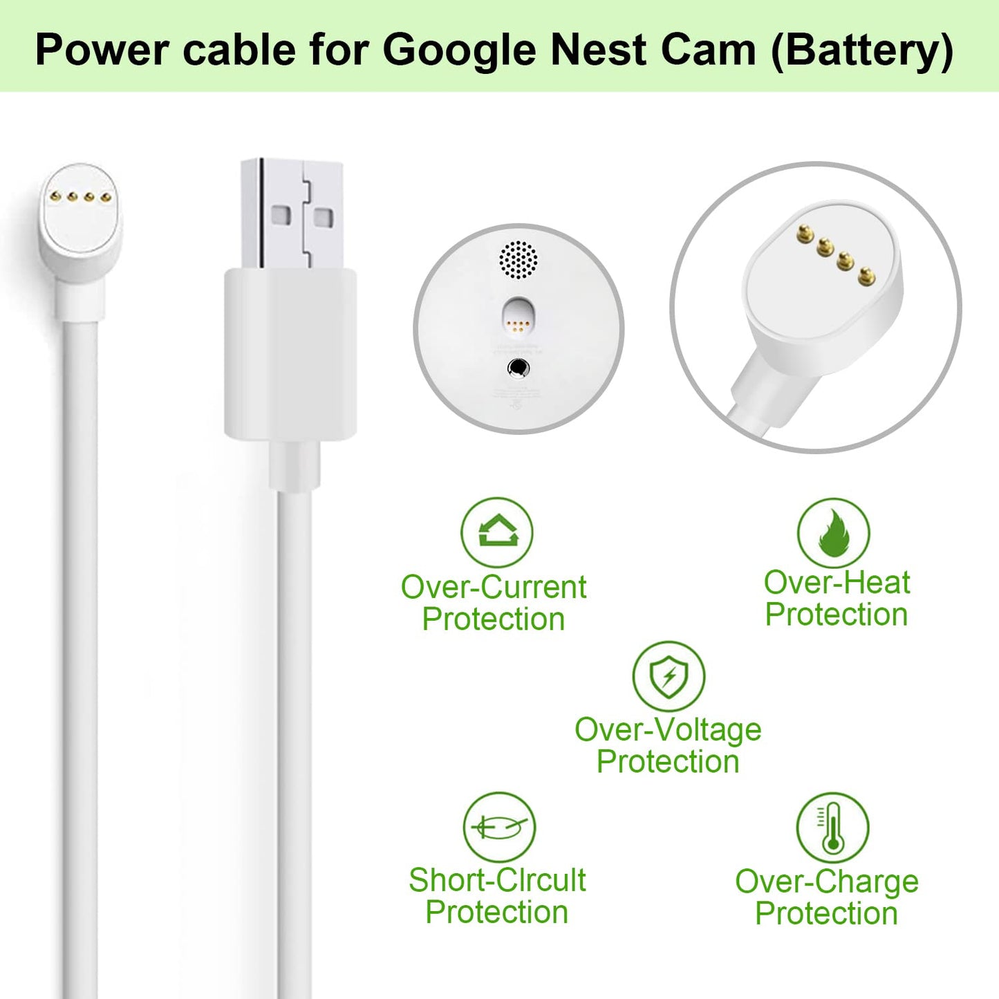 Power Cord for Google Nest Cam (Battery) Only, Weatherproof Charging Cable - 6.56ft (2m) 2-Pack