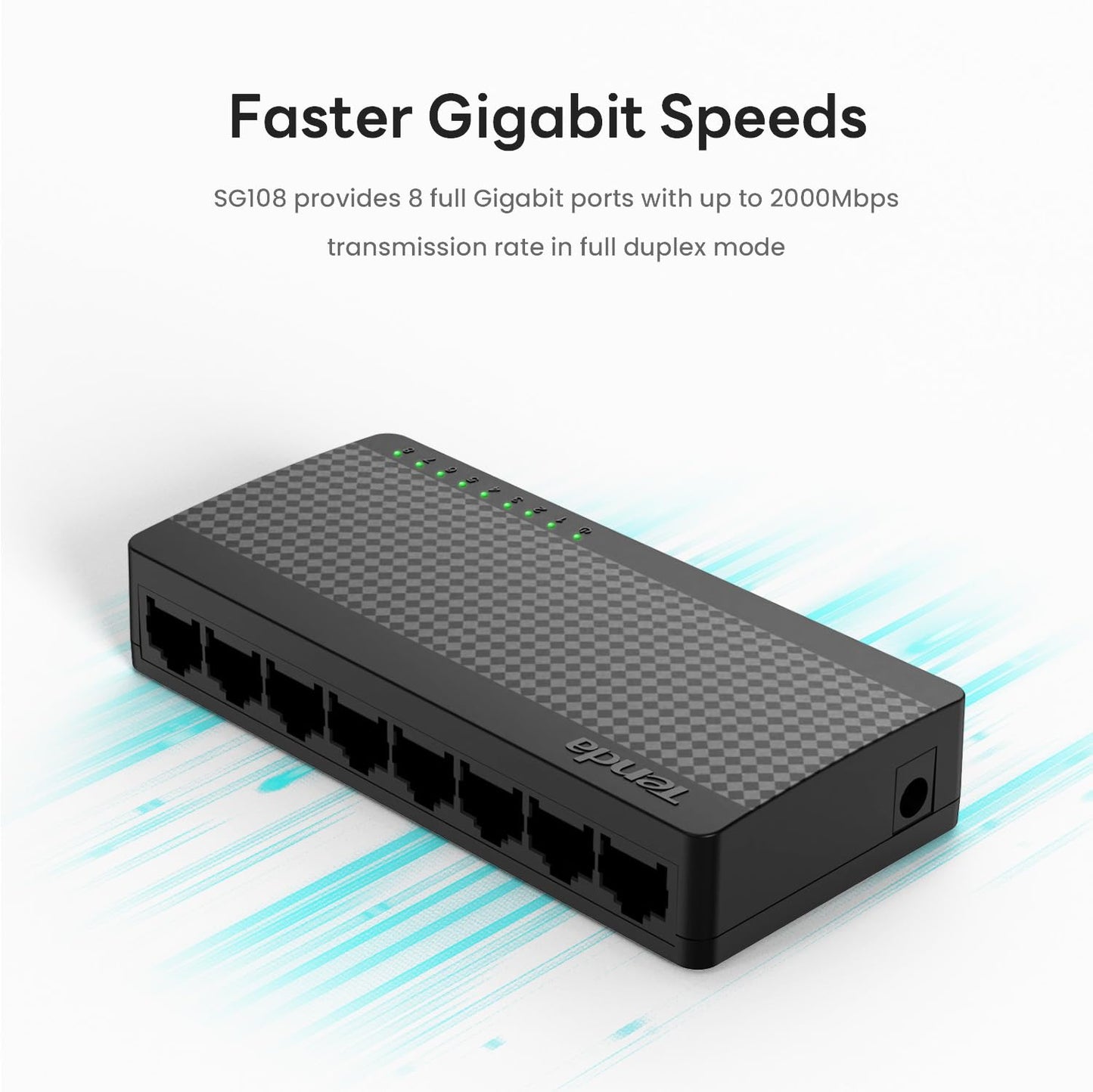 Tenda SG108, 8 Port Gigabit Switch, Unmanaged Home Ethernet Switch, Office Ethernet Splitter, Plug & Play, Plastic Case, Desktop/ Wall-Mount, Fanless