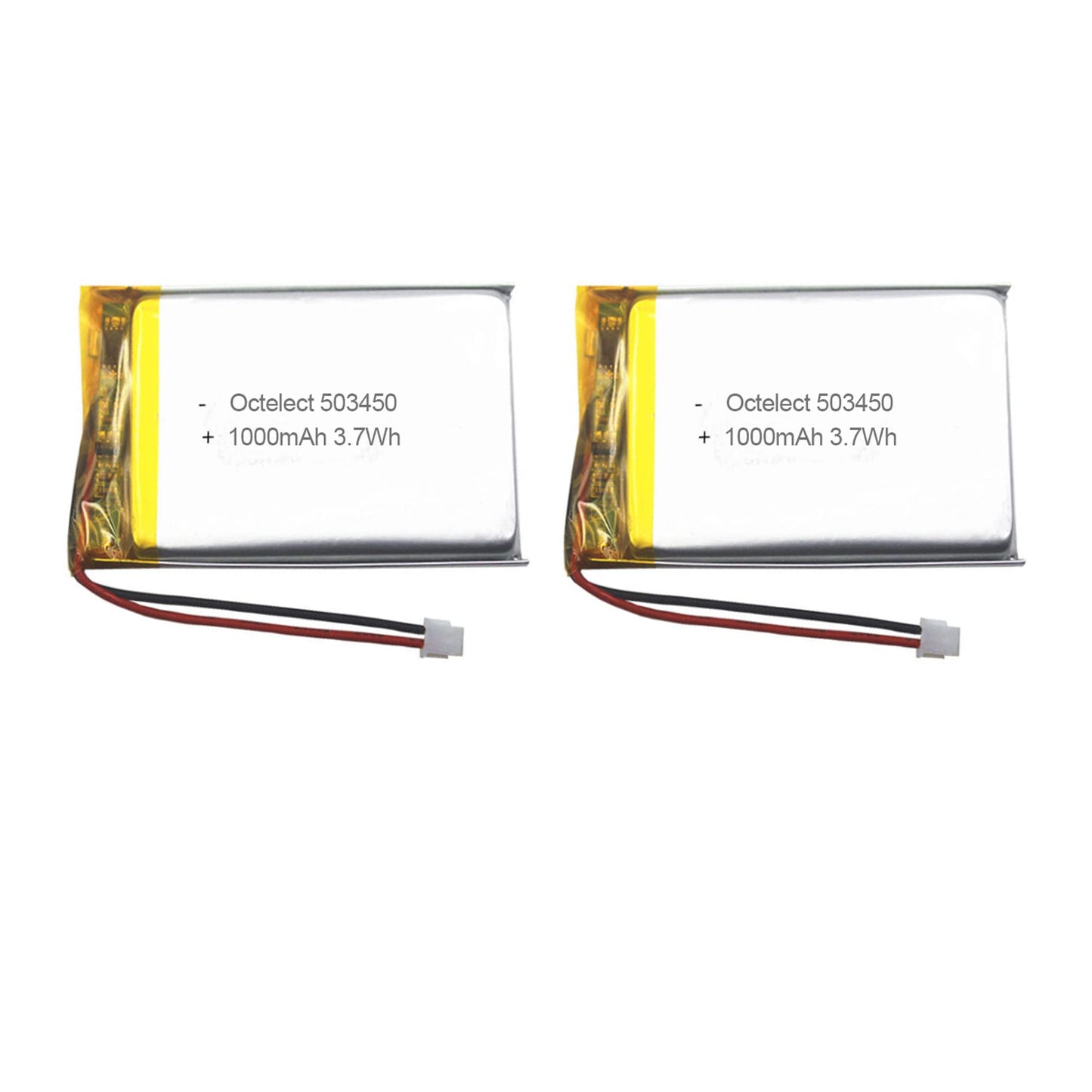RAEWSTCO 2PCS Octelect 3.7v 1000mah 503450 Lithium Polymer lipo Rechargeable Battery (1.25PIN)
