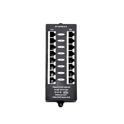 PoE Texas 8 Port PoE Injector - Gigabit Passive Power Over Ethernet Midspan - Front Wall Mount for Security Cameras, IP Phones, WiFi APs - Works