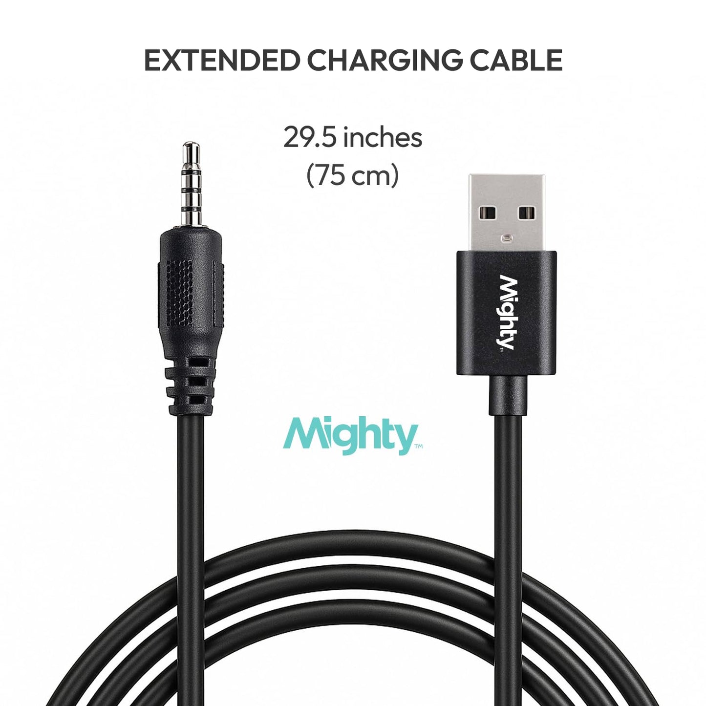 Mighty Type-A Charging Cable - The Official Charging Cable, USB Type-A to 3.5mm Headphone Jack (Extended Length - 29.5" (75 CM)