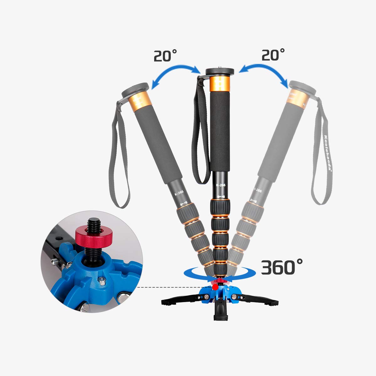 Koolehaoda Lightweight Portable 63-inches Camera Aluminium Monopod with Folding Three Feet Support Stand. 6-Section Leg, Leg max Diameter: ?28MM