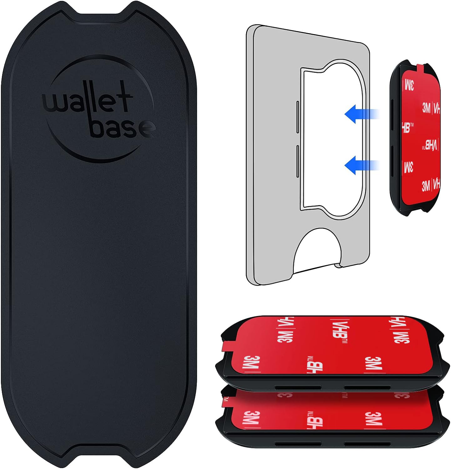 Adhesive Base for Popswallet, Detachable Sticky Back Replacement Compatible with Socket Wallet Plus, 2pcs Swappable Black Attachment Piece Plastic