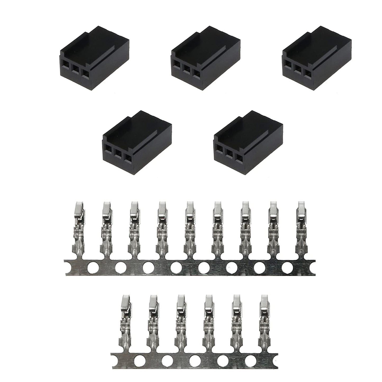 BAIRONG 5PCS Female 3-Pin PC Fan Connector Kit (5PCS 3 Pin 3Pin Fan Female PWM Power Shell Connector Housing + 15PCS Terminal Crimp Pins)