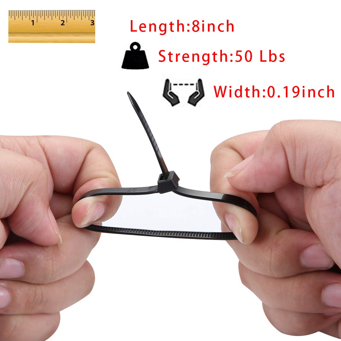 150 Pieces Multi-Purpose Cable Zip Ties 8 Inch,Self Locking Black Zip Ties with 50 Pounds Tensile Strength
